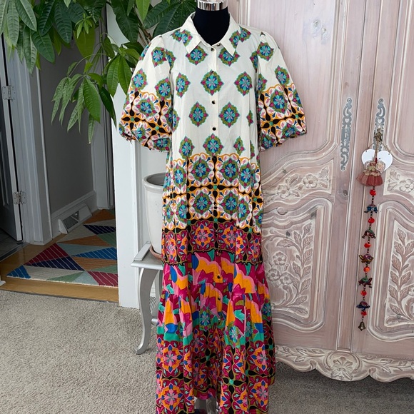 By Anthropologie Mixed Print Buttondown Maxi Dress - Picture 3 of 12